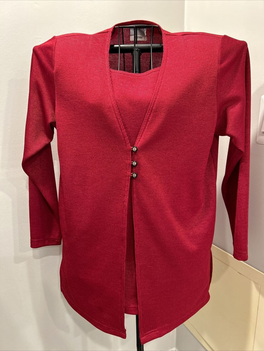 TanJay Red Blouse Top Size 8 Vintage business one piece long sleeve